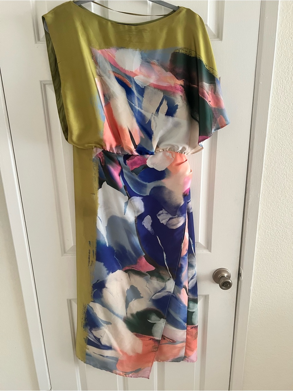 Zara Olive and Multi-Color Abstract Floral Midi Dress